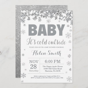 Baby its Cold Outside Silver and Grey Baby Shower Invitation