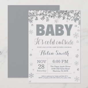 Baby its Cold Outside Silver and Grey Baby Shower Invitation