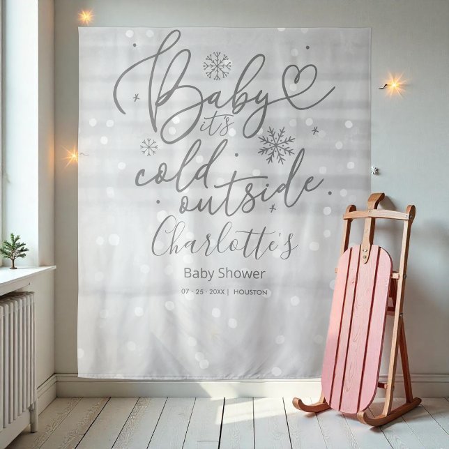 Baby It's Cold Outside Silver Baby Shower Backdrop Tapestry (Creator Uploaded)