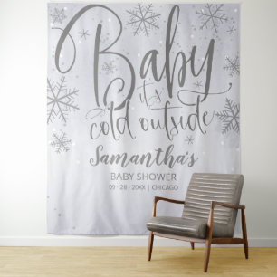 Baby It's Cold Outside Silver Baby Shower Backdrop Tapestry