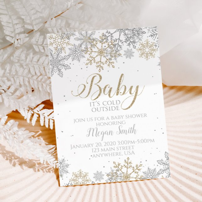 Baby It's Cold Outside Silver Gold Snowflake Invitation (Creator Uploaded)