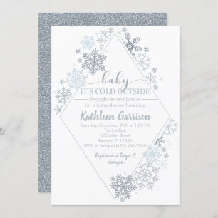 Baby It's Cold Outside Silver Snowflake Shower Invitation