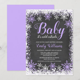 Baby Its Cold Outside Snow Purple Girl Baby Shower Invitation