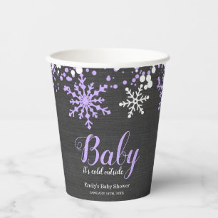 Baby Its Cold Outside Snow Purple Girl Baby Shower Paper Cups
