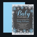 Baby Its Cold Outside Snow Winter Boy Baby Shower Invitation<br><div class="desc">Trendy boy winter themed baby shower invitations. This stylish design features a blue and white snowflake border and script font on a chalkboard background.</div>