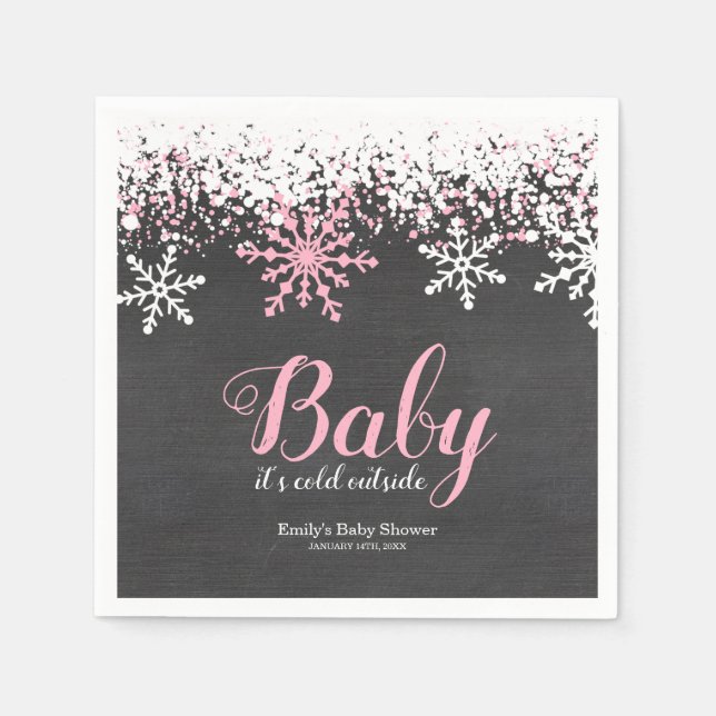 Baby Its Cold Outside Snow Winter Girl Baby Shower Napkin (Front)