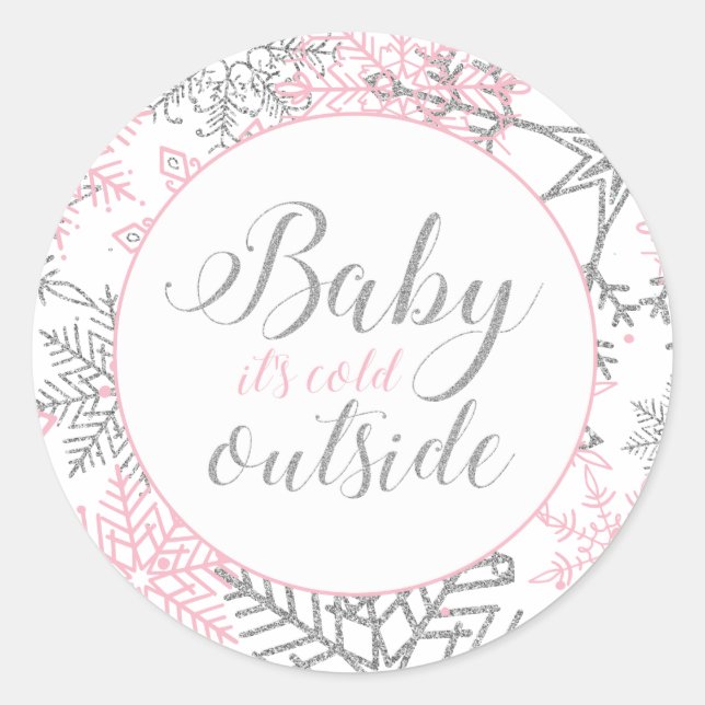 Baby It's Cold Outside Snowflake Baby Shower Classic Round Sticker (Front)