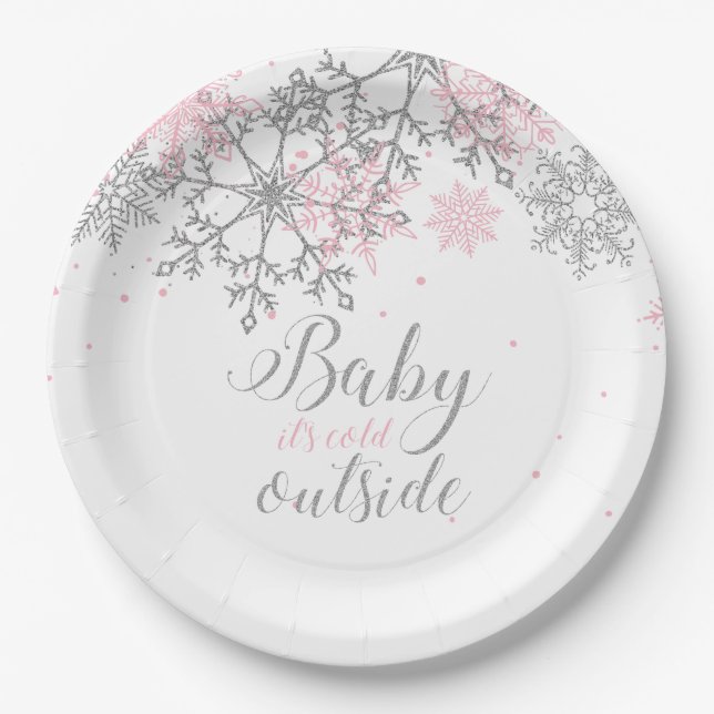Baby It's Cold Outside Snowflake Baby Shower Paper Paper Plate (Front)