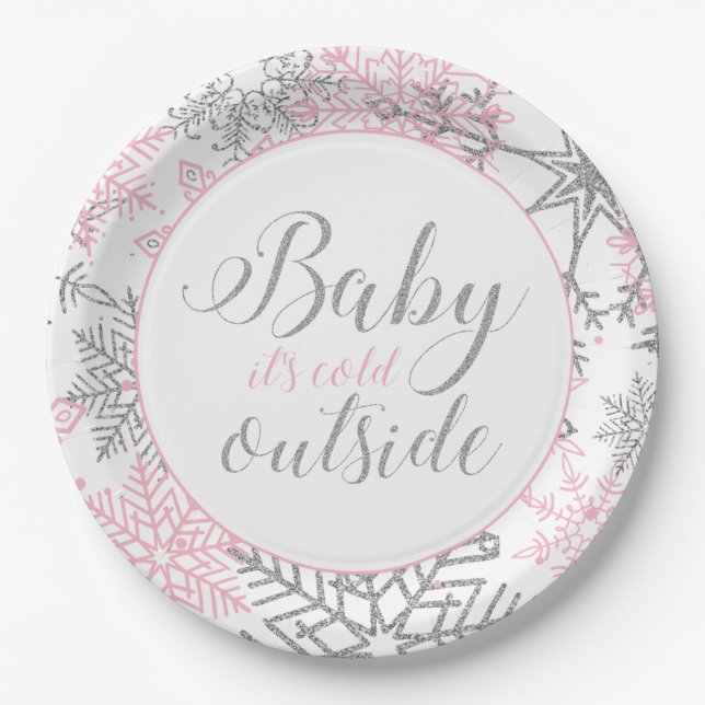 Baby It's Cold Outside Snowflake Baby Shower Paper Plate (Front)