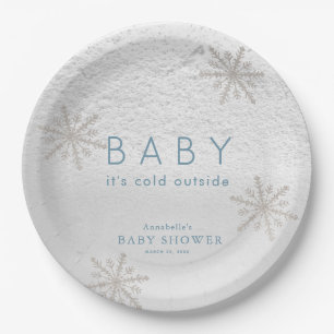 Baby It's Cold Outside Snowflake Blue Baby Shower Paper Plate