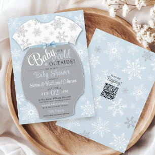 Baby Its Cold Outside Snowflake Winter Boy Shower Invitation