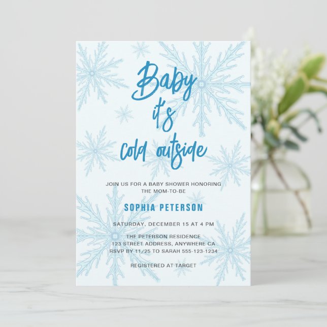 Baby Its Cold Outside Snowflakes Boy Baby Shower Invitation (Standing Front)