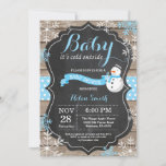 Baby its Cold Outside Snowman Boy Baby Shower Invitation<br><div class="desc">Baby its Cold Outside Rustic Winter Snowman Baby Shower invitation. Blue Snowflake. Rustic Wood Chalkboard Background. Country Vintage Retro Barn. Boy Baby Shower Invitation. Winter Holiday Baby Shower Invite. Blue and White Snowflakes. For further customisation, please click the "Customise it" button and use our design tool to modify this template....</div>