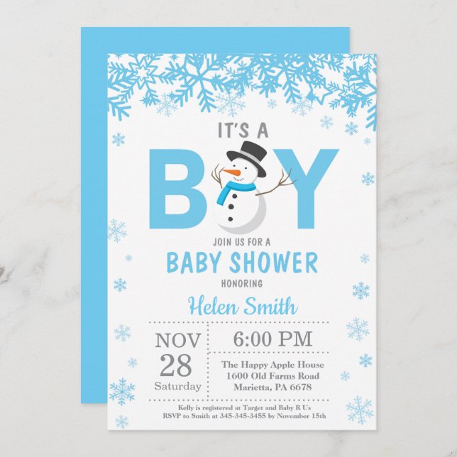 Baby its Cold Outside Snowman Boy Baby Shower Invitation (Front/Back)