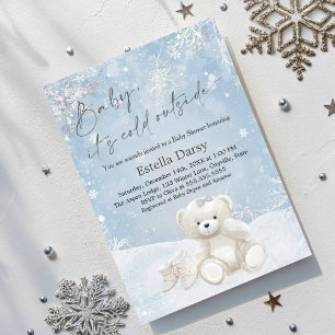 Baby, It's Cold Outside Teddy Bear snowflakes  Invitation