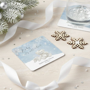 Baby, It's Cold Outside Teddy Bear Winter Accent Square Paper Coaster