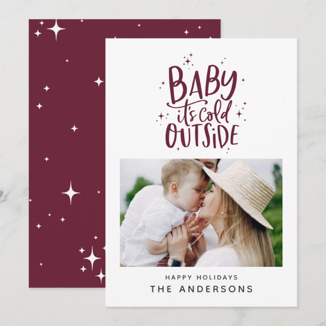 Baby its cold outside typography Christmas photo Save The Date (Front/Back)