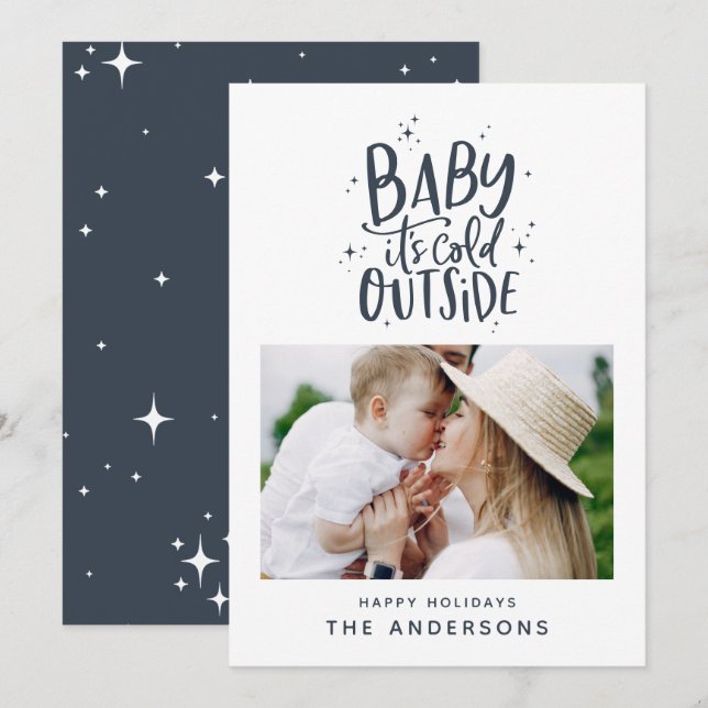 Baby its cold outside typography Christmas photo Save The Date (Front/Back)