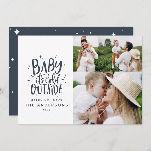 Baby its cold outside typography Christmas photo Save The Date (Front/Back)