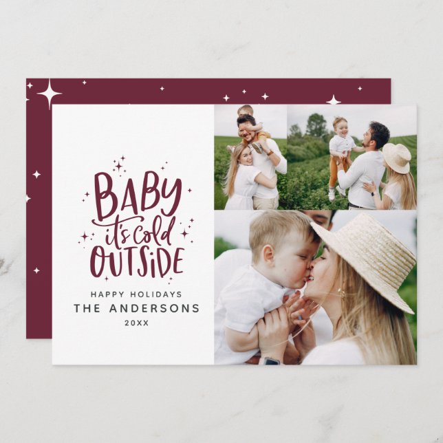 Baby its cold outside typography Christmas photo Save The Date (Front/Back)