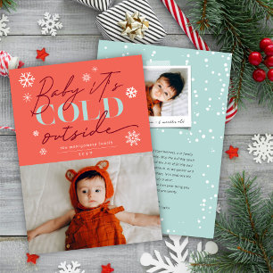 Baby It's Cold Outside Typography Snowflakes Photo Holiday Card