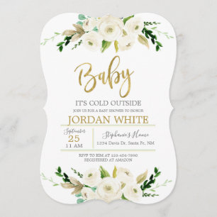 Baby it's cold outside White floral baby shower Invitation
