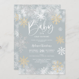 Baby it's cold outside white gold silver snow grey invitation