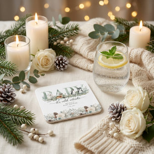 Baby Its Cold Outside Winter Animals Baby Shower Square Paper Coaster