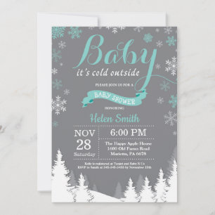Baby its Cold Outside Winter Aqua Baby Shower Invitation