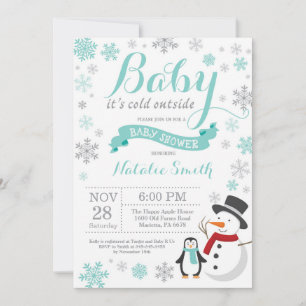 Baby Its Cold Outside Winter Baby Shower Auqa Invitation