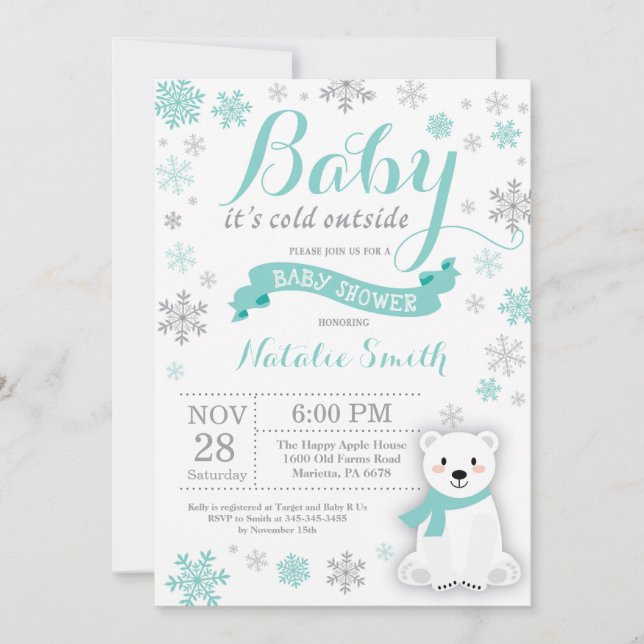 Baby Its Cold Outside Winter Baby Shower Auqa Invitation (Front)