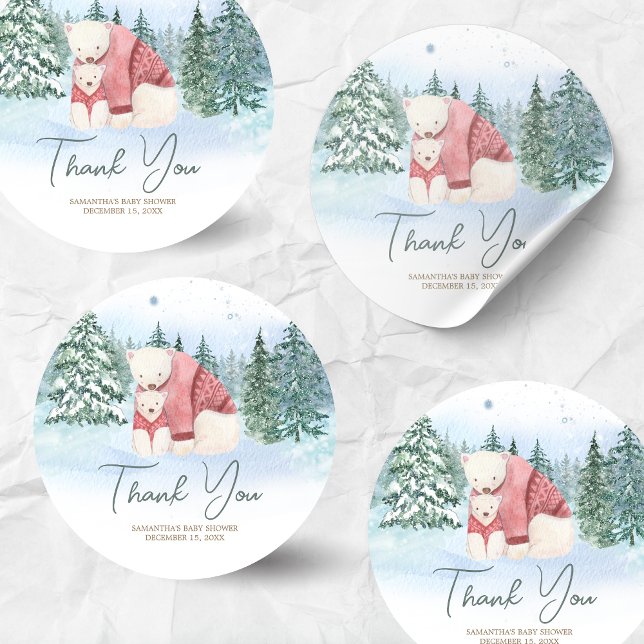 Baby It's Cold Outside Winter Baby Shower Classic Round Sticker (Winter Baby Shower Sticker
)