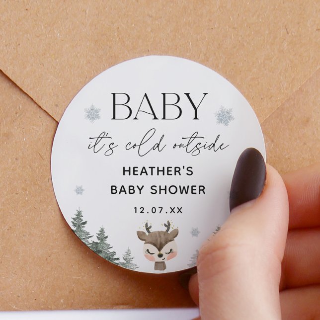 Baby Its Cold Outside Winter Baby Shower  Classic Round Sticker (Creator Uploaded)