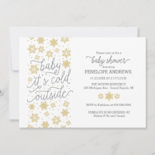 Baby It's Cold Outside Winter Baby Shower Gold Invitation
