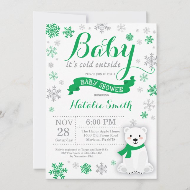 Baby Its Cold Outside Winter Baby Shower Green Invitation (Front)