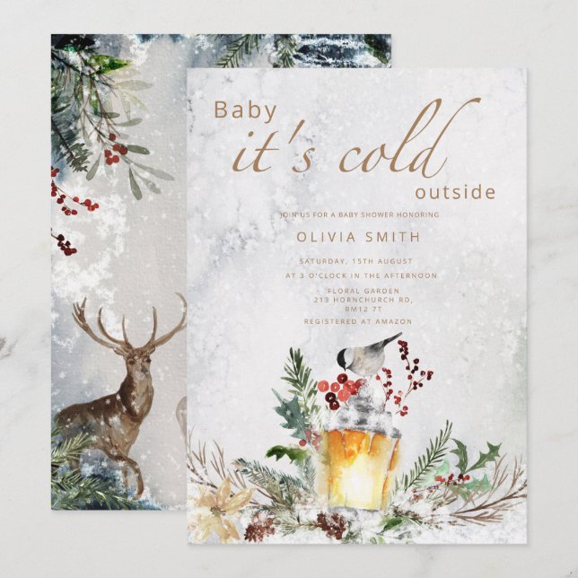 Baby it's cold outside winter baby shower invitati invitation (Front/Back)