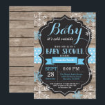 Baby Its Cold Outside Winter Baby Shower Invitation<br><div class="desc">Baby Its Cold Outside Winter Baby Shower Invitation. Boy or Girl Baby Shower Invitation. Winter Holiday Baby Shower Invite. Blue and White Snowflakes. Rustic Wood and Chalkboard Background. For further customisation,  please click the "Customise it" button and use our design tool to modify this template.</div>