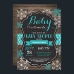 Baby Its Cold Outside Winter Baby Shower Invitation<br><div class="desc">Baby Its Cold Outside Winter Baby Shower Invitation. Boy or Girl Baby Shower Invitation. Winter Holiday Baby Shower Invite. Aqua and White Snowflakes. Rustic Wood and Chalkboard Background. For further customisation,  please click the "Customise it" button and use our design tool to modify this template.</div>