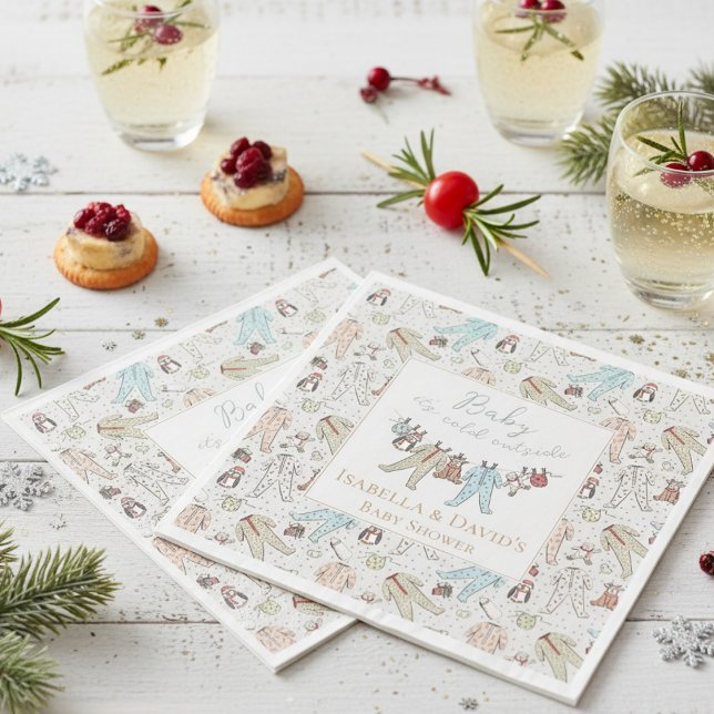 Baby Its Cold Outside Winter Baby Shower Napkin (Cute Baby It's Cold Outside Winter Wonderland Christmas Baby Shower Paper Napkins for Mother to Be.)