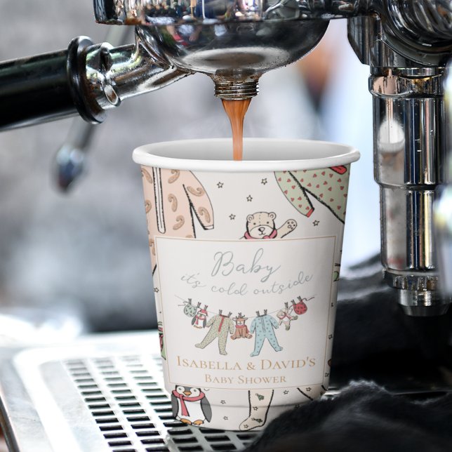 Baby Its Cold Outside Winter Baby Shower Paper Cups (Custom Winter Baby Shower Baby It's Cold Outside Hand-Drawn Design for Christmas or Holiday Season.)