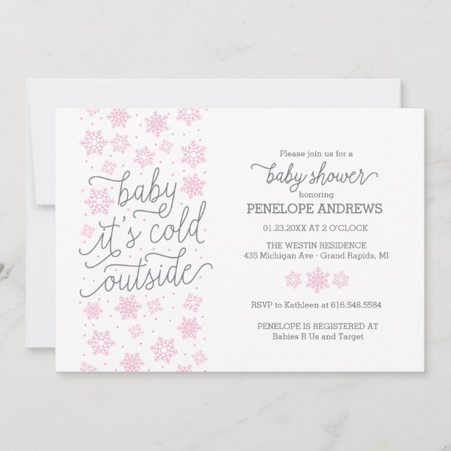 Baby It's Cold Outside Winter Baby Shower Pink Invitation (Front)