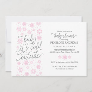 Baby It's Cold Outside Winter Baby Shower Pink Invitation