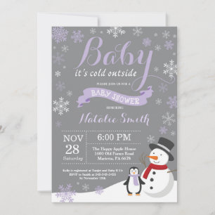 Baby Its Cold Outside Winter Baby Shower Purple Invitation