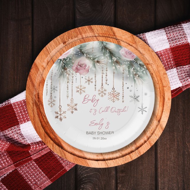 Baby its cold outside winter baby shower tableware paper plate (Baby its cold outside winter baby shower tableware personalized template paper plates)