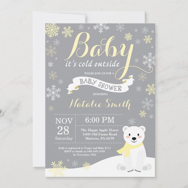 Baby Its Cold Outside Winter Baby Shower Yellow Invitation (Front)