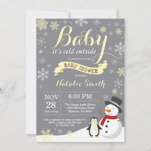 Baby Its Cold Outside Winter Baby Shower Yellow Invitation