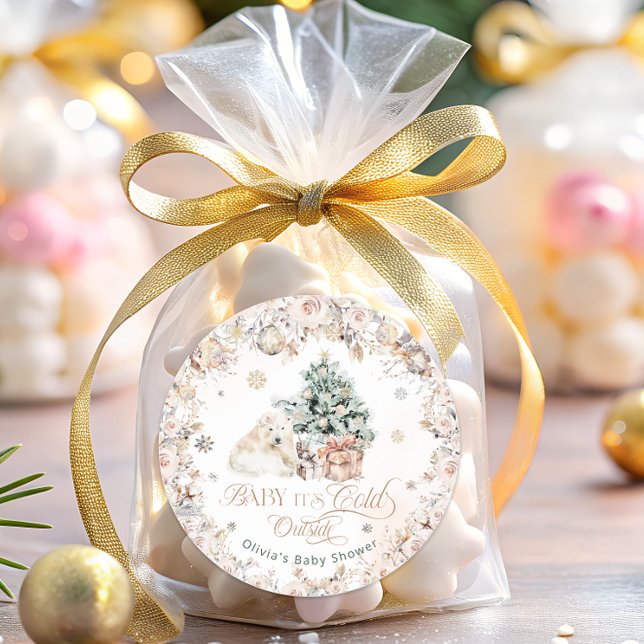 Baby its Cold Outside Winter Bear Baby Shower  Classic Round Sticker (Creator Uploaded)