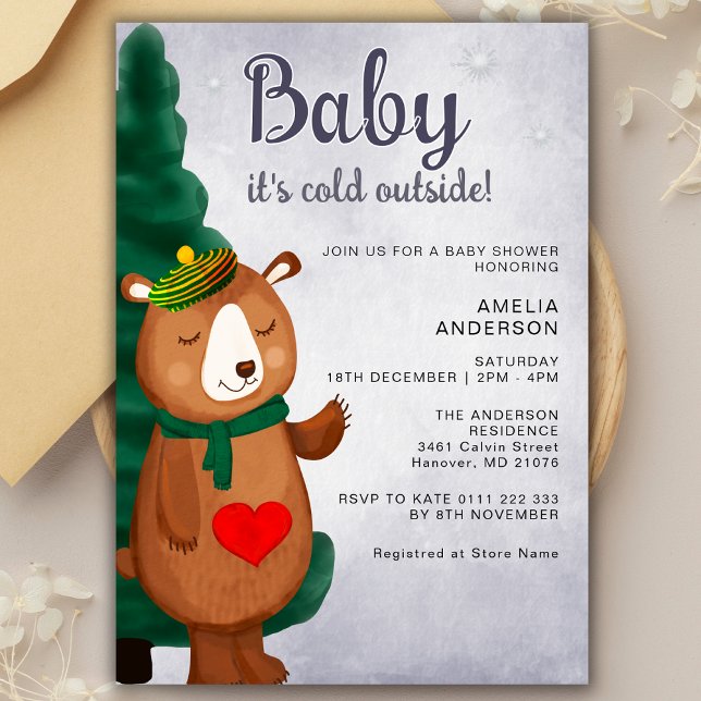 Baby It's Cold Outside Winter Bear Baby Shower  Invitation (Creator Uploaded)