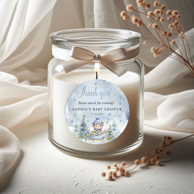 Baby It's Cold Outside Winter Bear Thank you Classic Round Sticker (Creator Uploaded)