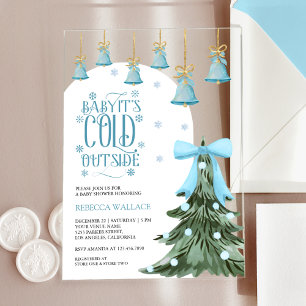 Baby It's Cold Outside Winter Blue Bow Baby Shower Acrylic Invitations
